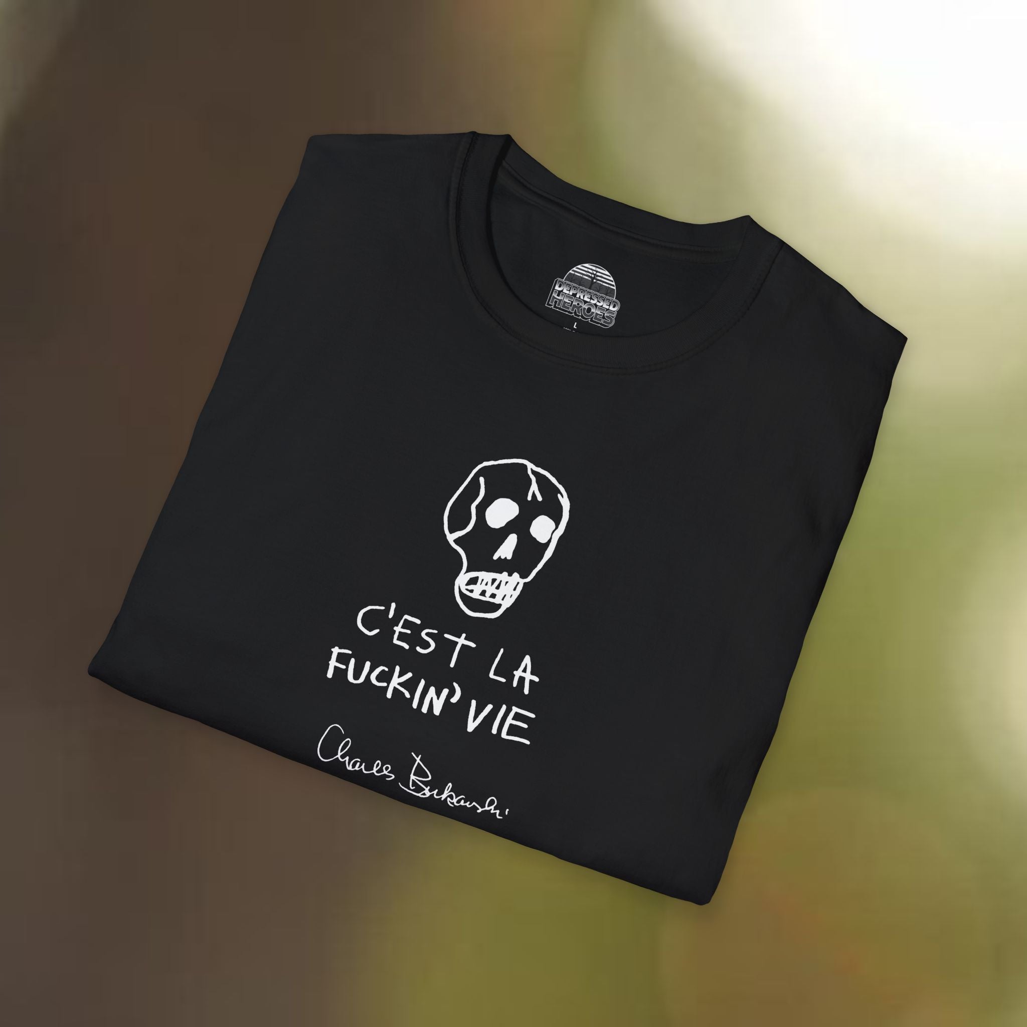 Charles Bukowski Hand Written Note and Sketch Unisex Softstyle T-Shirt, Graphic Tee, Literary Shirt, Quote Shirt, Gift for Writers